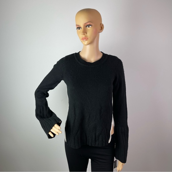 Black and White Side Slit Cable Knit Sweater - Picture 1 of 14